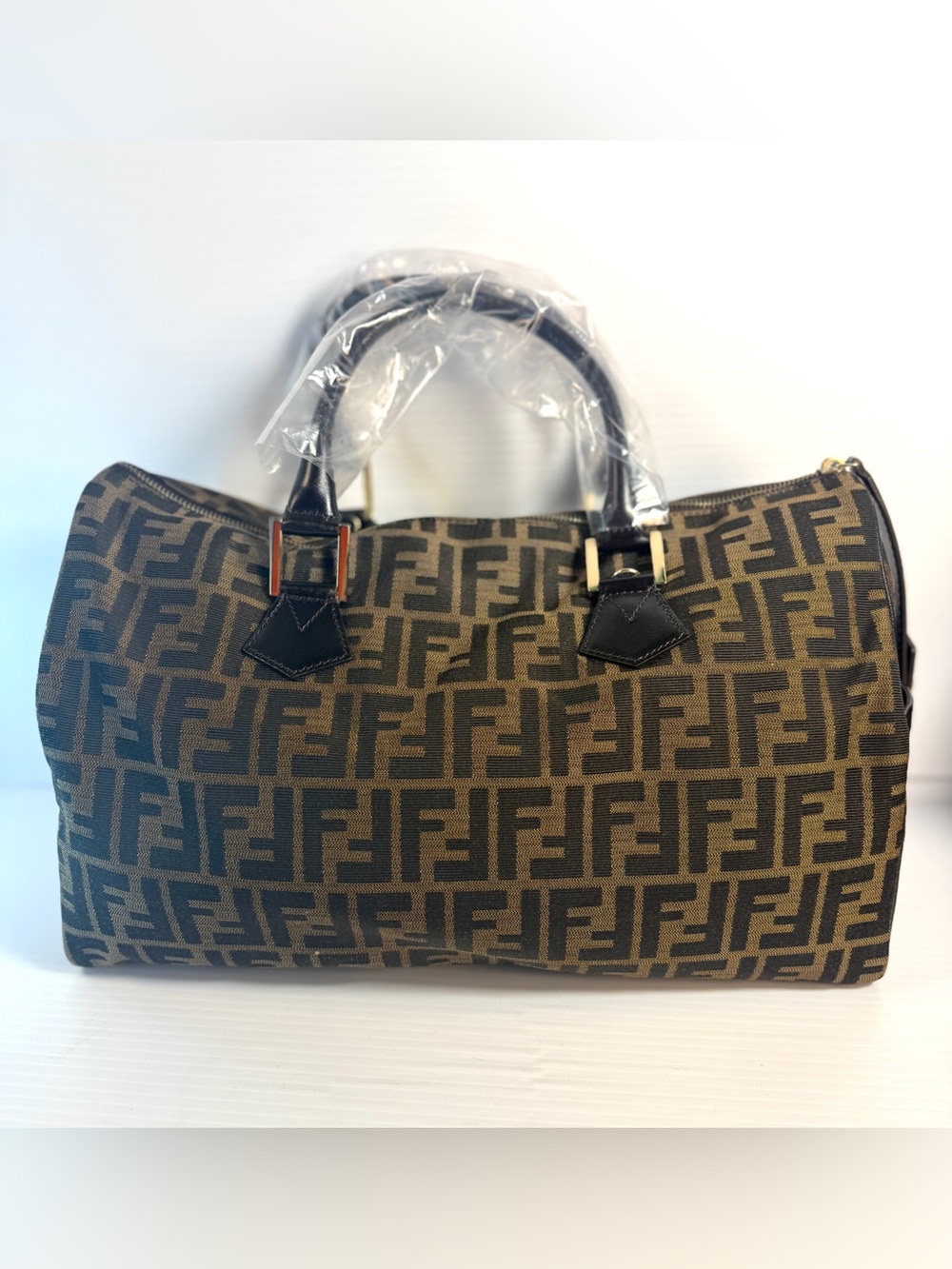 Fendi Tobacco Zucca Canvas Medium Boston Bag and Dust Cover
